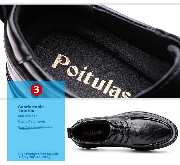 Poitulas Men's Leather Shoes, British-Style Hand-Scraped Texture, Business Casual Shoes, Low-Top Thick-Soled Formal Shoes, Wedding Shoes, 9929 Black, Size 40 5