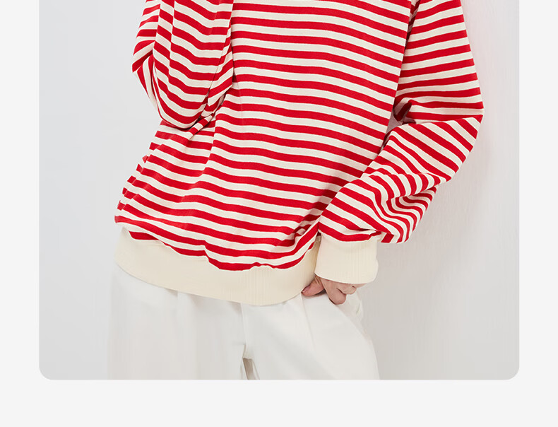 Navikail Italian Small Sailboat Women's Cotton Loose Long Sleeve Sweatshirt Striped Crew Neck T-Shirt 2315005501 Red White L 19