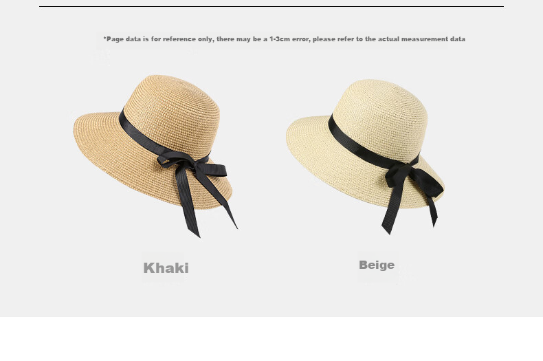 CACUSS Women's Sun Protection Hat, Spring And Summer Straw Hat, Sun Visor, Fisherman Hat, Beach Outdoor Sweet Bow Tie Khaki 16