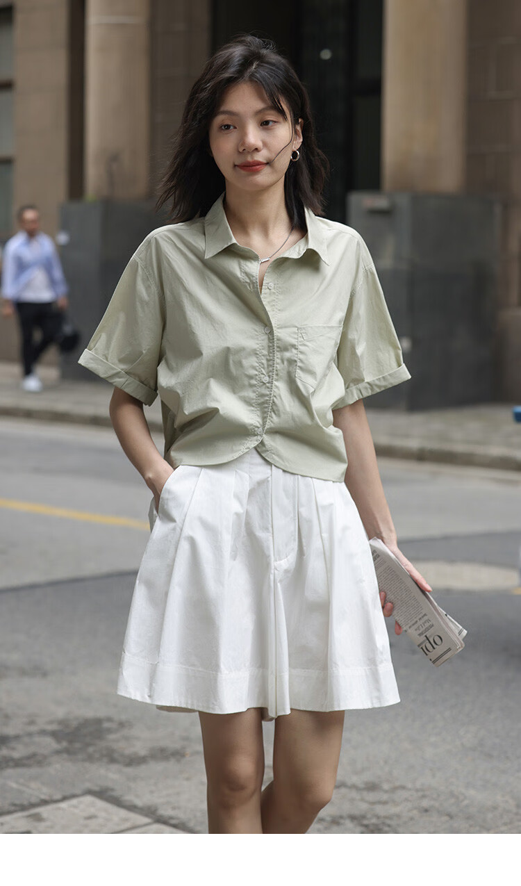 Dme [Comfortable Casual Wide-Leg Shorts] Summer Single-Button Half-Elastic Wide-Leg Pants Knee-Length Shorts for Wome 25