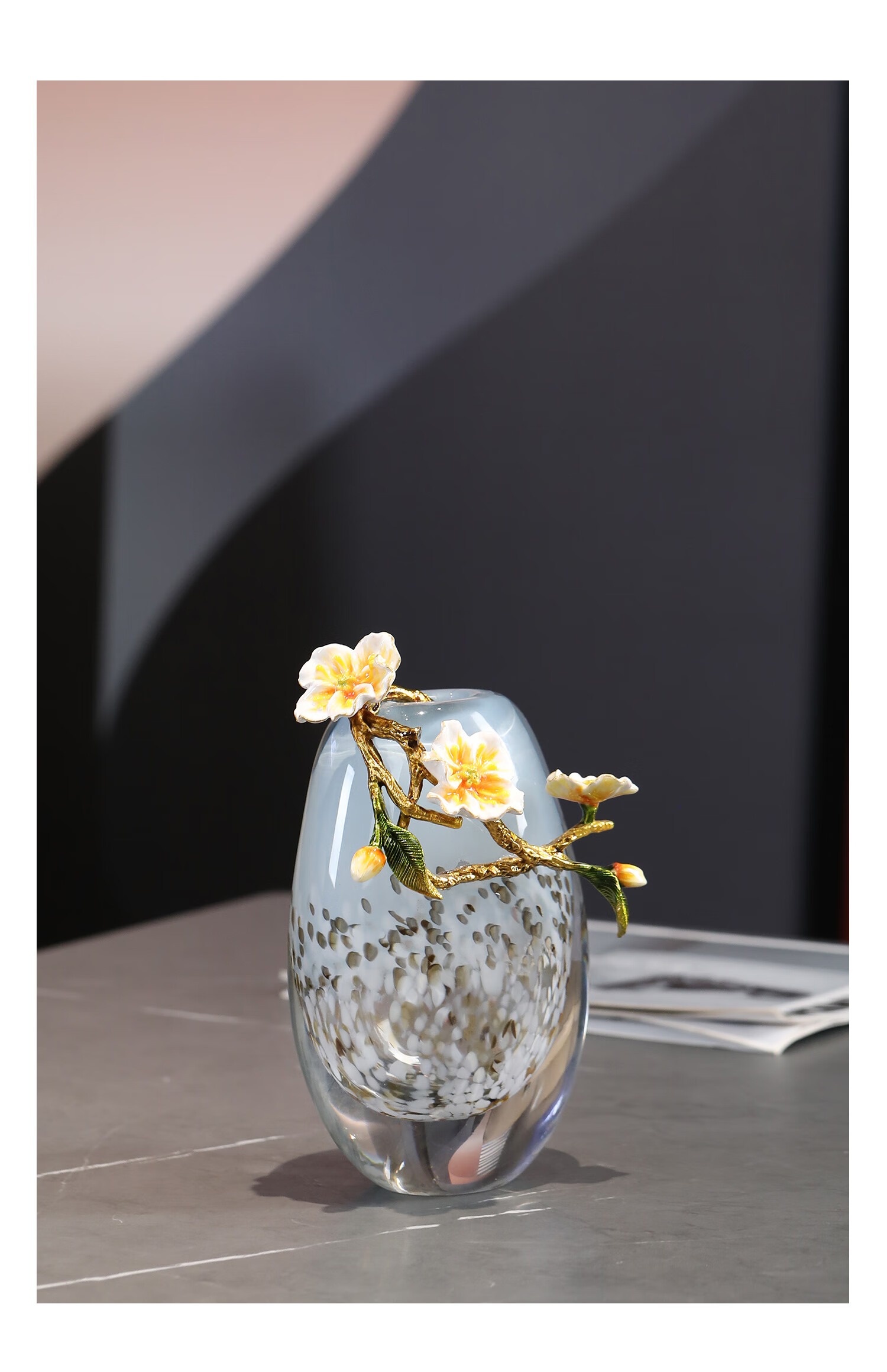Mr. Nan Chu Enamel Color Snow Wave Luxury Glass Vase Flower Pot Living Room Study Office Decoration Housewarming Opening Gift 6