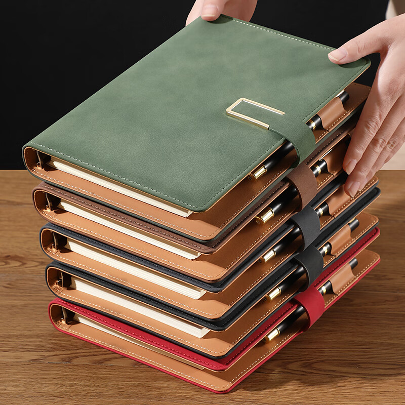 Faramon Loose-Leaf Notebook A5 Thick Journal Detachable Business Office Leather Cover Meeting Record Book High-Quality Diary Customizable A5-Green/Clasp Versio