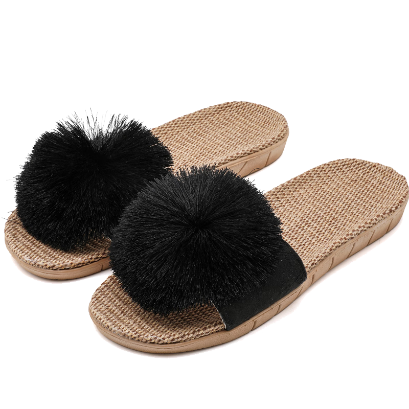 Huamei Jianbu Women's Linen Slippers Indoor Non-Slip Odorless Sweat-Absorbing Wear-Resistant Floor Sandals HM3130 Black Size 35-36