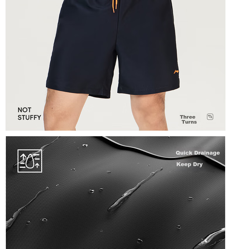Li-Ning Beach Shorts, Men's Quick-Dry Swim Trunks, Suitable for Water Activities, Loose-Fitting, Minimalist Design, Hot Spring Swimwear, 0301 Black, Size L 7