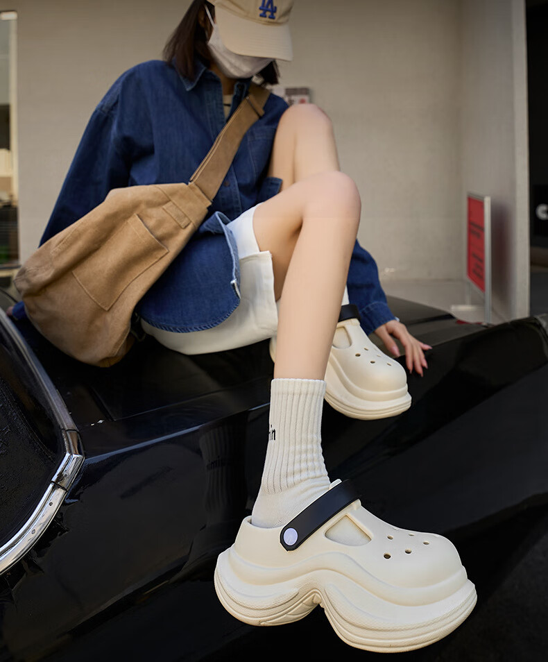Guoluofi Height Increasing Thick Sole Slim Waist Hole Shoes for Women Outdoor Non-slip Beach Fashion EVA Open Toe Sandals Sky Blue 38 14