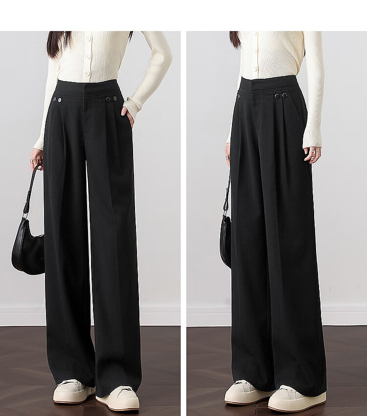 DME "Unconditionally Inclusive Leg Shape" Autumn Minimalist Design Patchwork Pleated Hem Decorative Button Straight Tube Concealed Meat Casual Pants 19