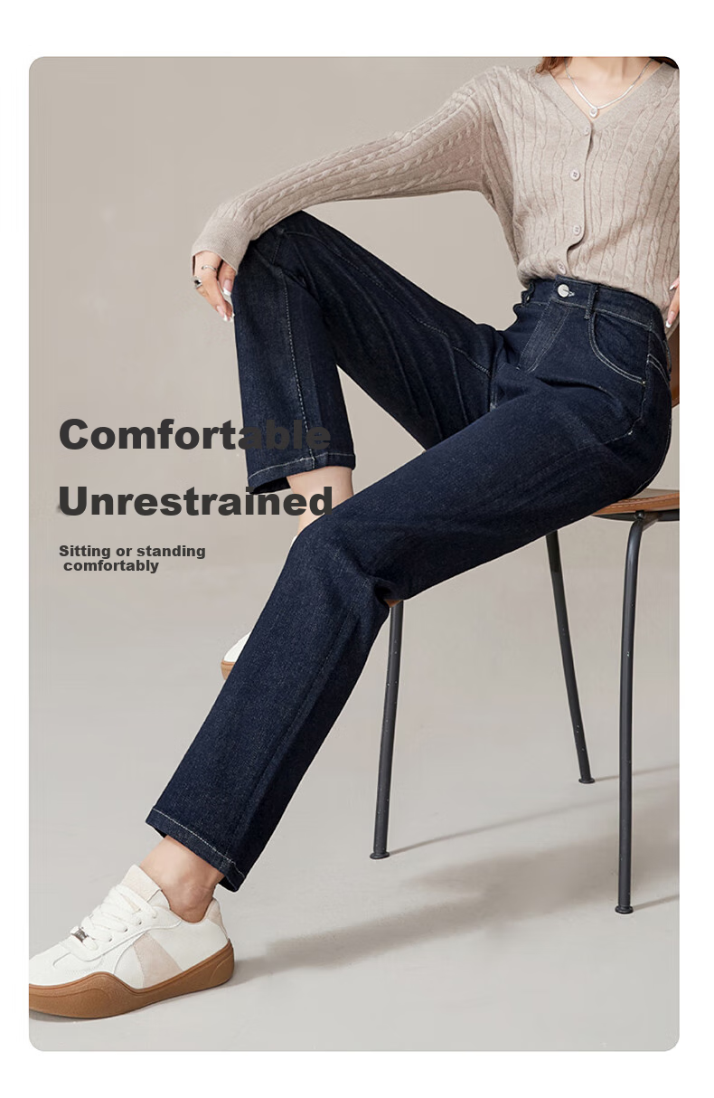 ESE-Y Spring 2025 New Slim-Fit Straight-Leg Pants, Dark Blue Denim Jeans for Women, Black, Size 26 7
