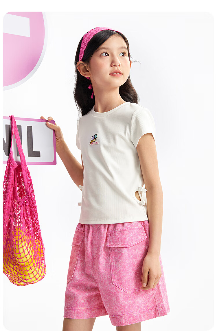 Annil Girls' Round Neck Short-Sleeve T-Shirt, 2025 Summer New Casual Elastic Slim-Fit Cute Fashionable Stretchy Top 6