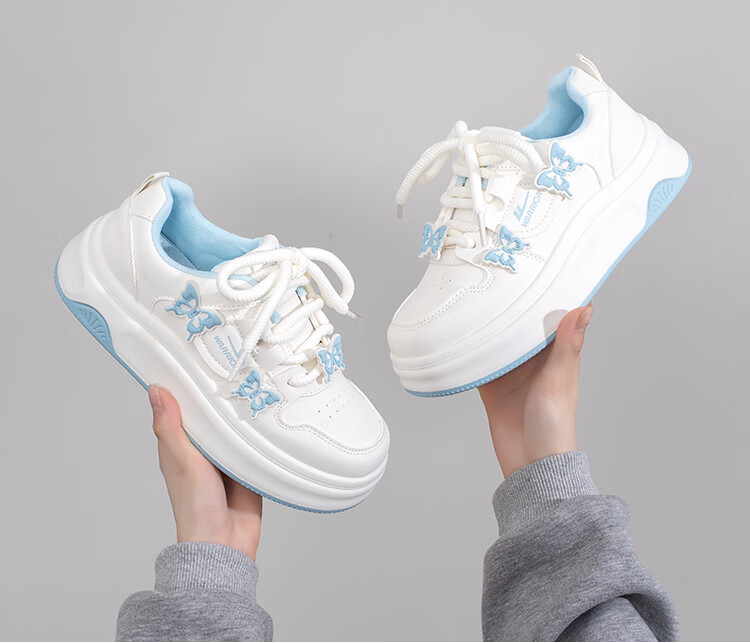 Warrior Women's Spring Thick-Soled Dopamine Sweet White Sneakers 5018Z Beige/Blue Size 39 6