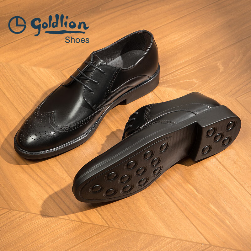 Goldlion Men's Shoes, Urban Formal Wear, Distinctive Carved Leather Shoes, Durable And Comfortable Brogue Shoes, 59621018401A, Black, Size 41