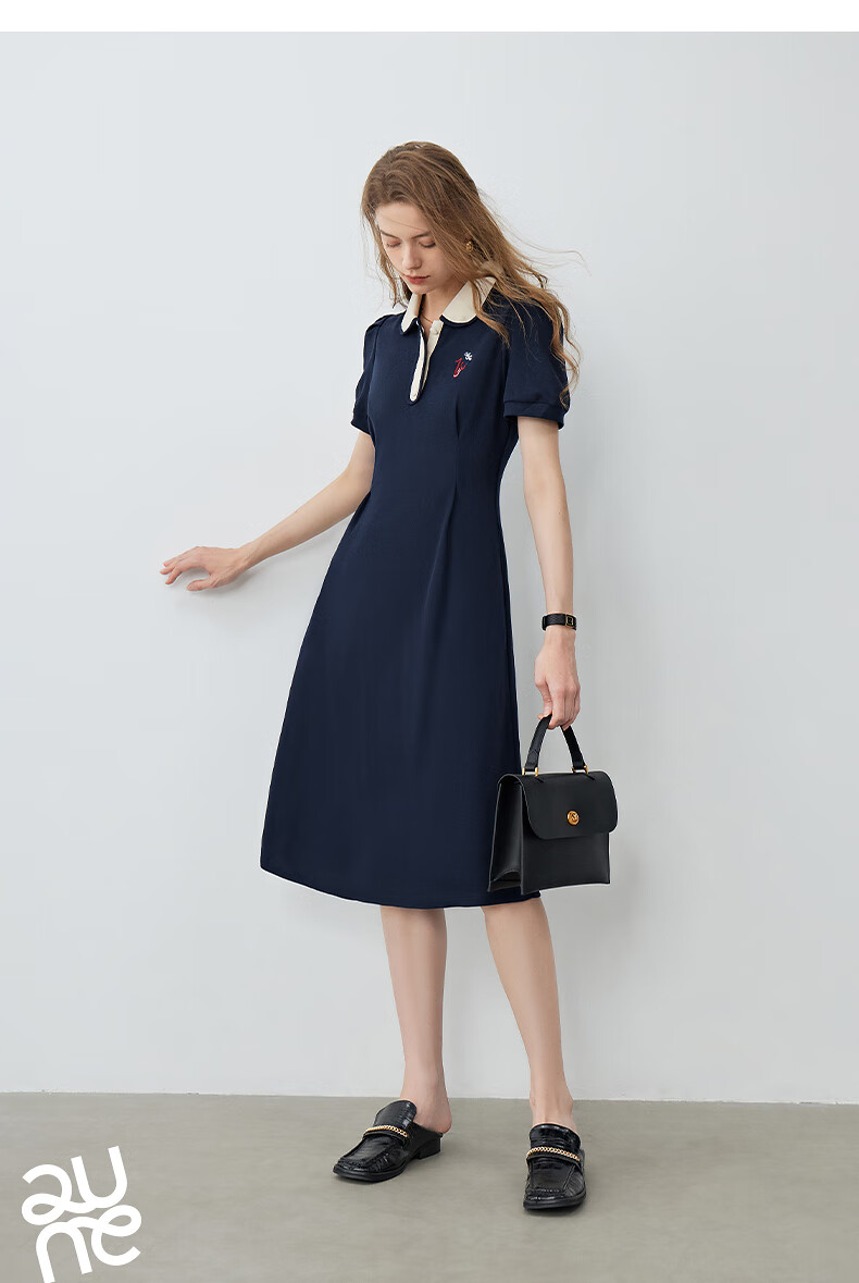 Chuyu Polo Collar Dress with Waist-Cinching Slimming Effect for Women, New Summer 2025 A-Line Short-Sleeve T-Shirt Midi Skirt, Gray, Size S 26