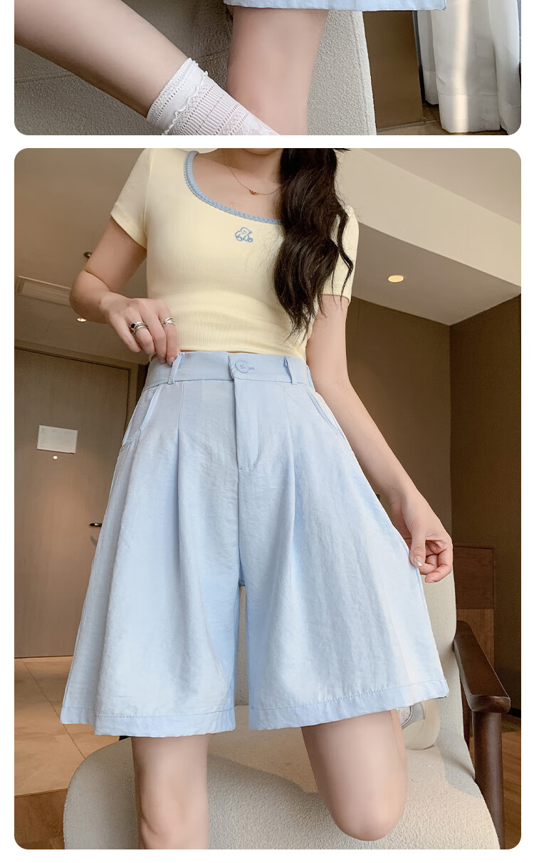 BOPRUIEY Milk Puff Yamamoto Shorts for Women, New Summer 2025 Style, Commuter Loose High-Waist Casual Slimming Suit Knee-Length Pants 12