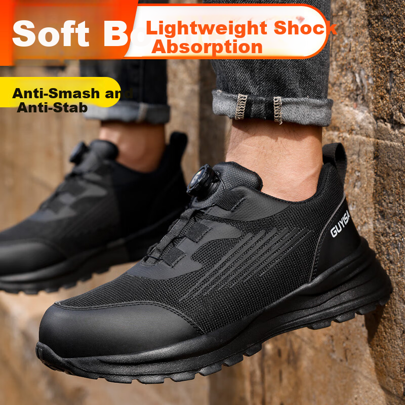JUNBU Safety Shoes for Men, Steel Toe Cap, Anti-Smashing, Puncture-Resistant, Ultra-Light, Breathable, Soft Sole, Construction Site Work Shoes F039 Size 44