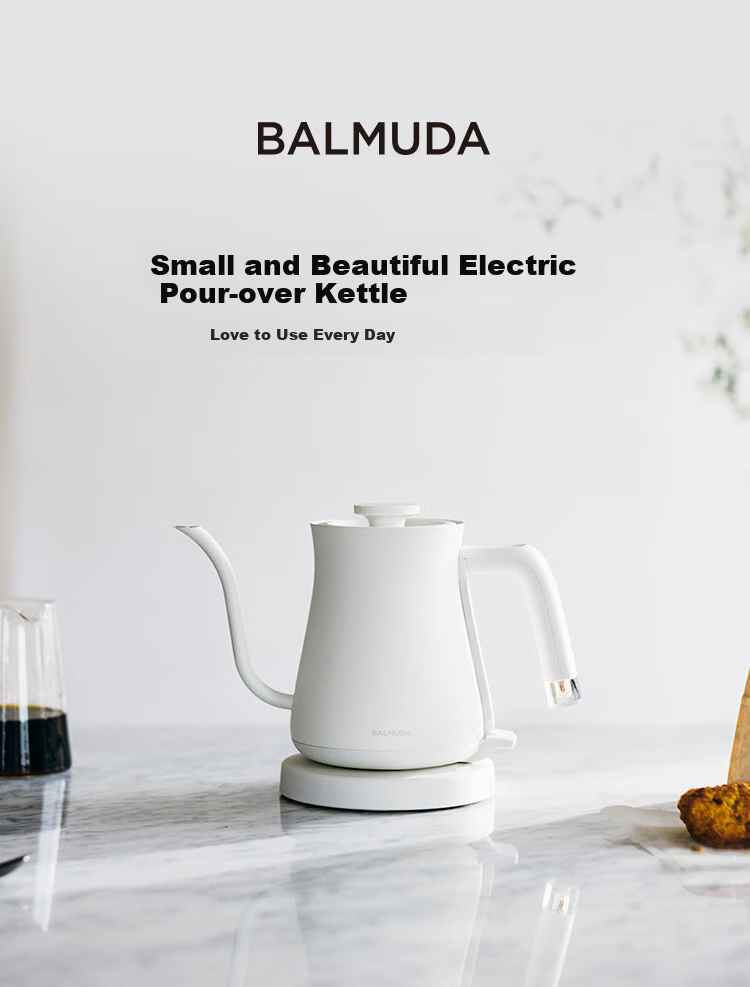 BALMUDA Electric Kettle, High-End Pour-Over Coffee Maker, 3-Minute Rapid Boiling, Stainless Steel Tea Infuser, Professional Barista Kettle, Recommended Gift, White 1