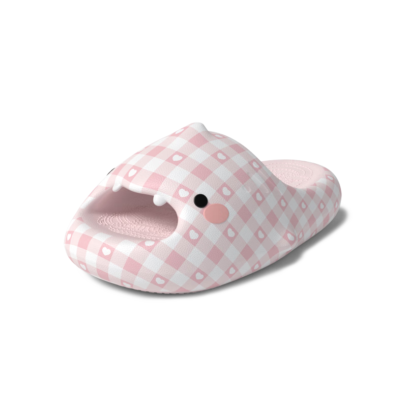 Chikoku Cute Shark Plaid Slippers for Women, Outdoor Wear, Home Use, Thick-Soled, Non-Slip, Couple's Shark Sandals for Me
