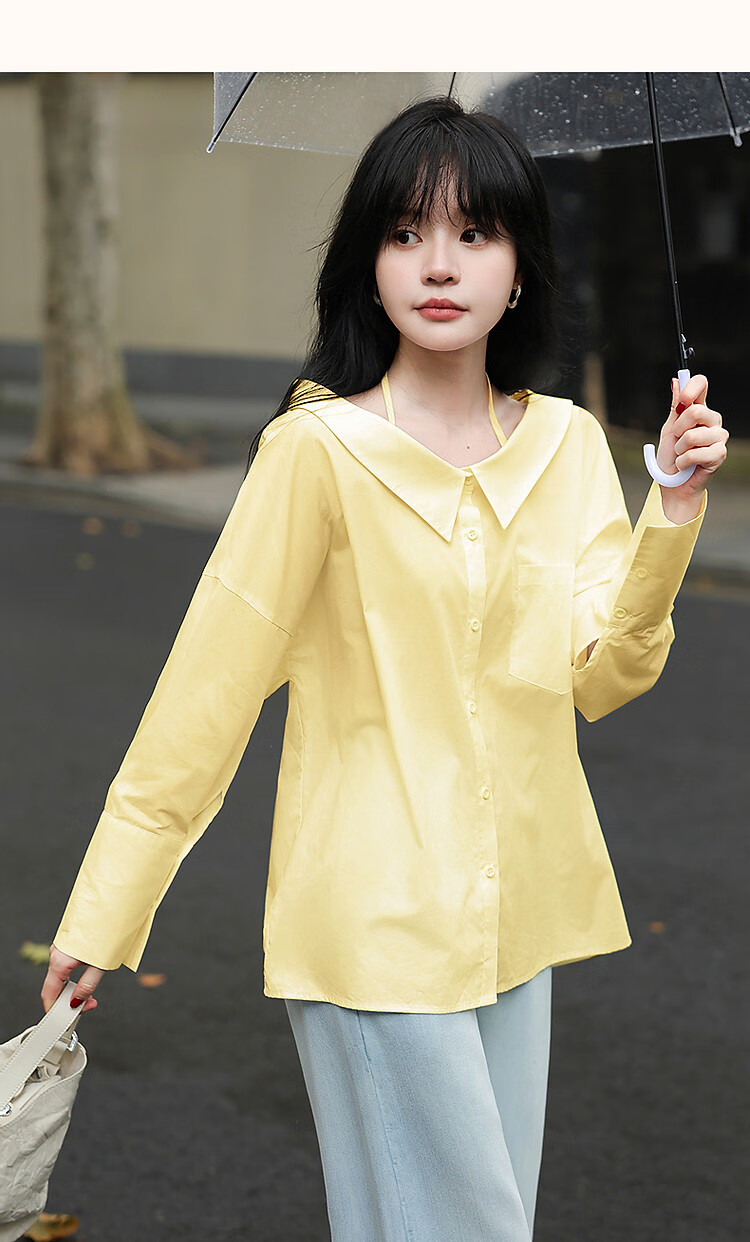 Dme [Pure Cotton Dominant Area] Spring And Autumn Korean-Style Slightly Chubby Pear-Shaped Shirt, Off-Shoulder, Tie-Waist, Concealing Shirt, Women's Top 26