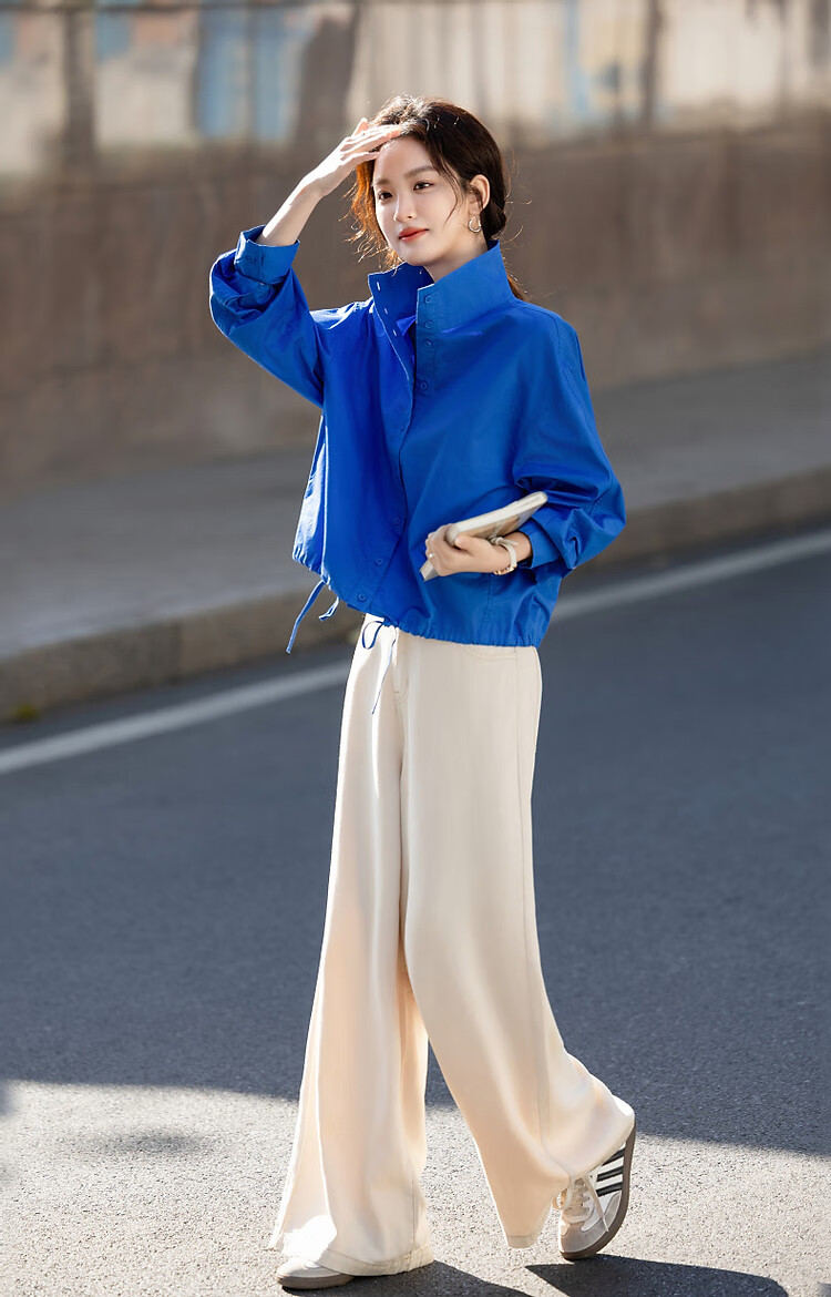Dme [Yunduo Mian] Spring And Autumn Lightweight Outdoor Zero-Pressure Stand Collar Button-Up Concealing Petite Elegant Short Women's Jacket 3