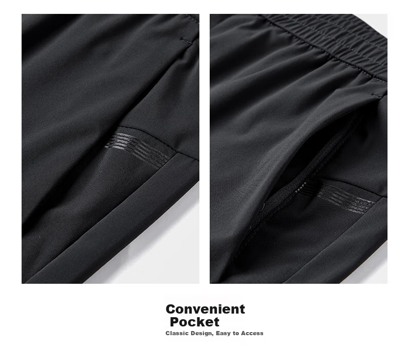 JEEP Casual Pants for Men, Business Straight-Leg Trousers, High-Elastic Breathable Ice Silk Pants, Long Pants for Men, Pure Black, M 12