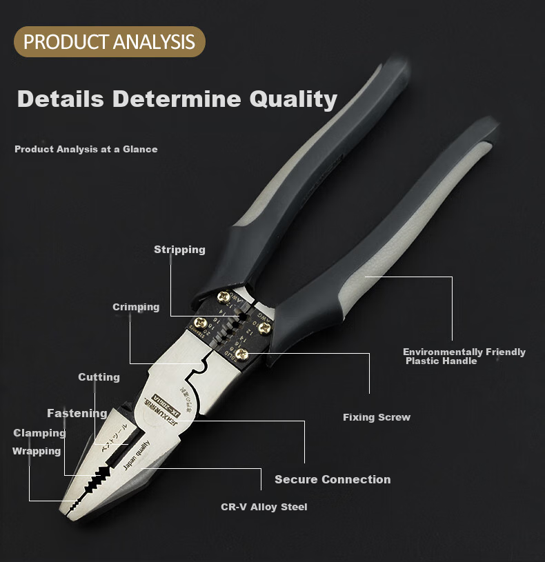 JERXUN Multifunctional 8-Inch Wire Pliers, Tiger Pliers, Electrician's Pliers, Labor-Saving Flat-Nose Pliers, Wire Stripping Pliers, Wire Cutting Pliers, And Wire Stripping Pliers 4