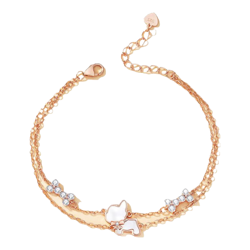 Grace Girl Dog Diamond Bracelet for Women, Elegant Luxury Rose Gold Jewelry, Anniversary Birthday Gift for Girlfriend