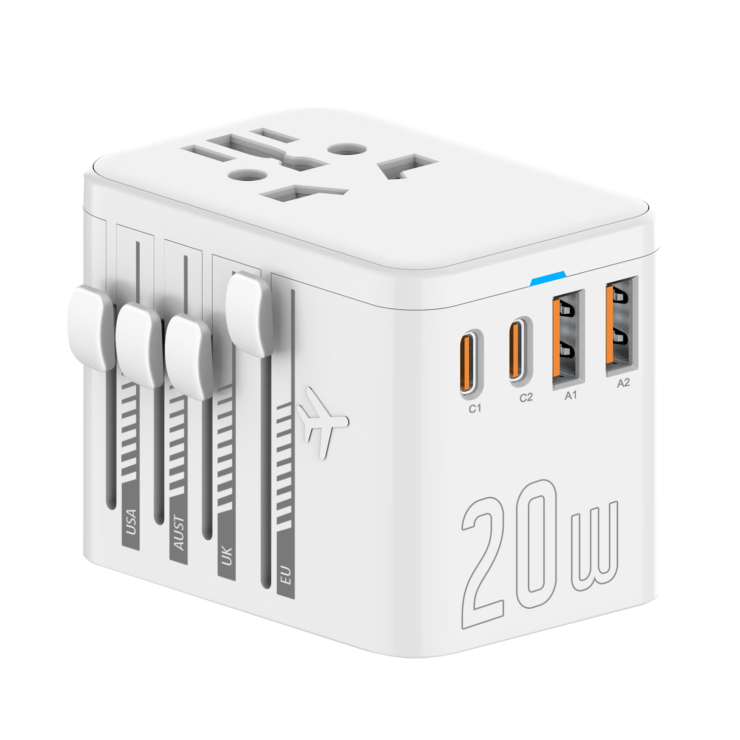 Aleleko Universal 20W Super Fast Charging Adapter with UK/HK/EU/AUS/SG/KR Plug Converters