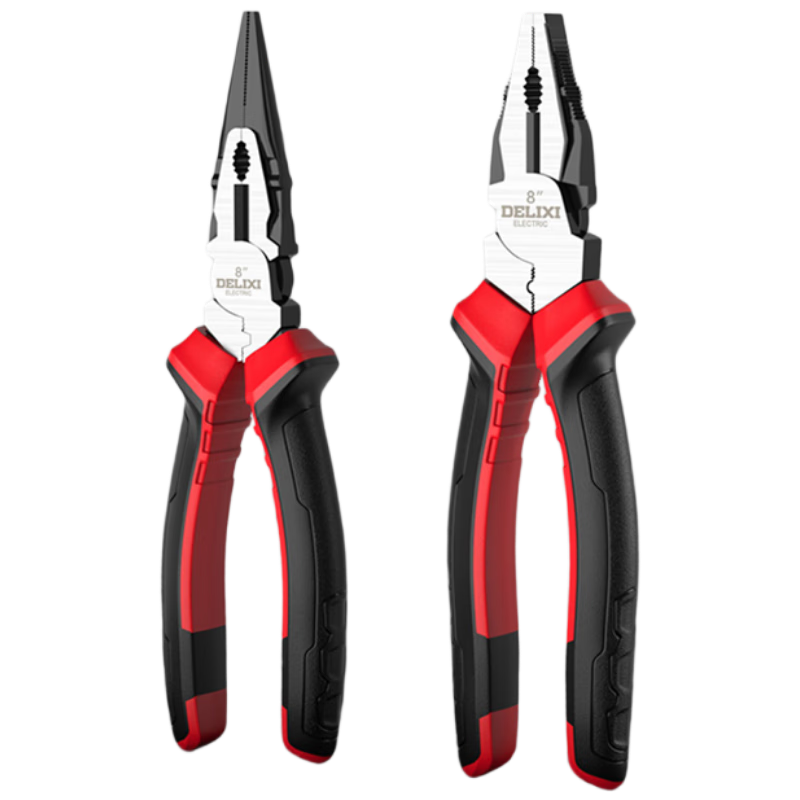 DELIXI ELECTRIC Industrial Grade Multifunctional Steel Wire Pliers Electrician's 8-Inch Eccentric Effort-Saving Needle Nose Pliers 2-Piece Set