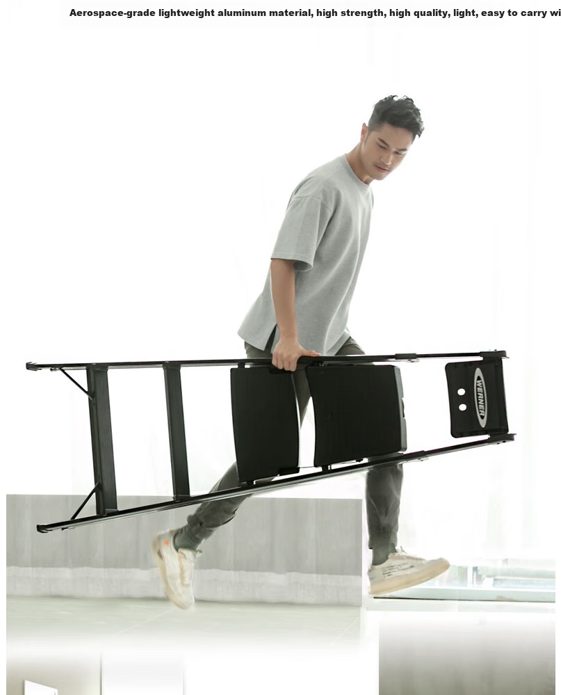 Werner Household Aluminum Alloy Ladder, Four-Step Folding Ladder, Wide Treads, Multi-Functional Ladder HB4-3CN 12