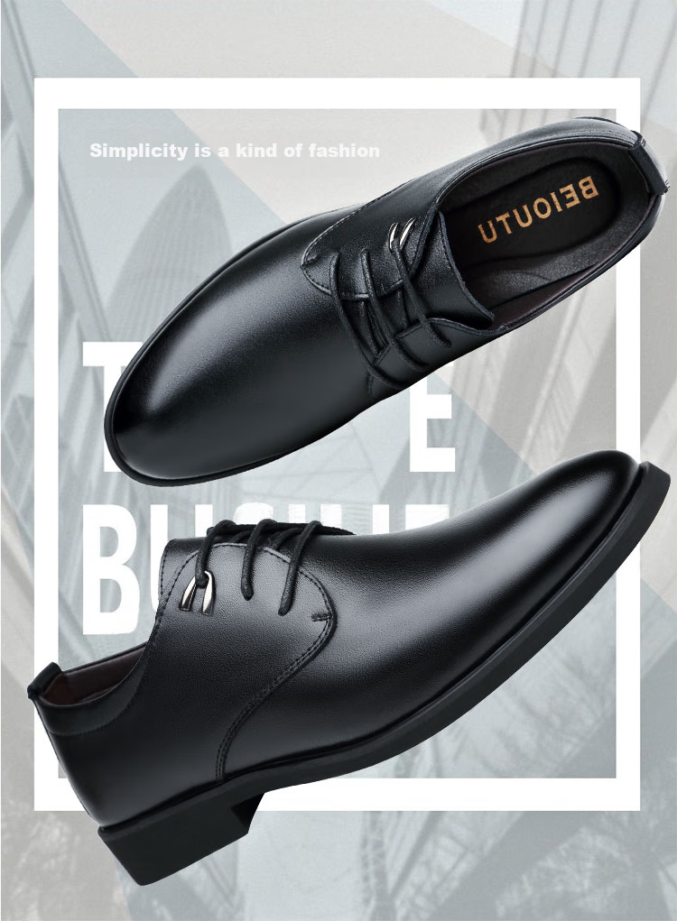 BEIOUTU Men's Leather Dress Shoes Fashion Trendy Lace-up Wedding Low-top Cowhide Business Casual Shoes 511 Black 43 2