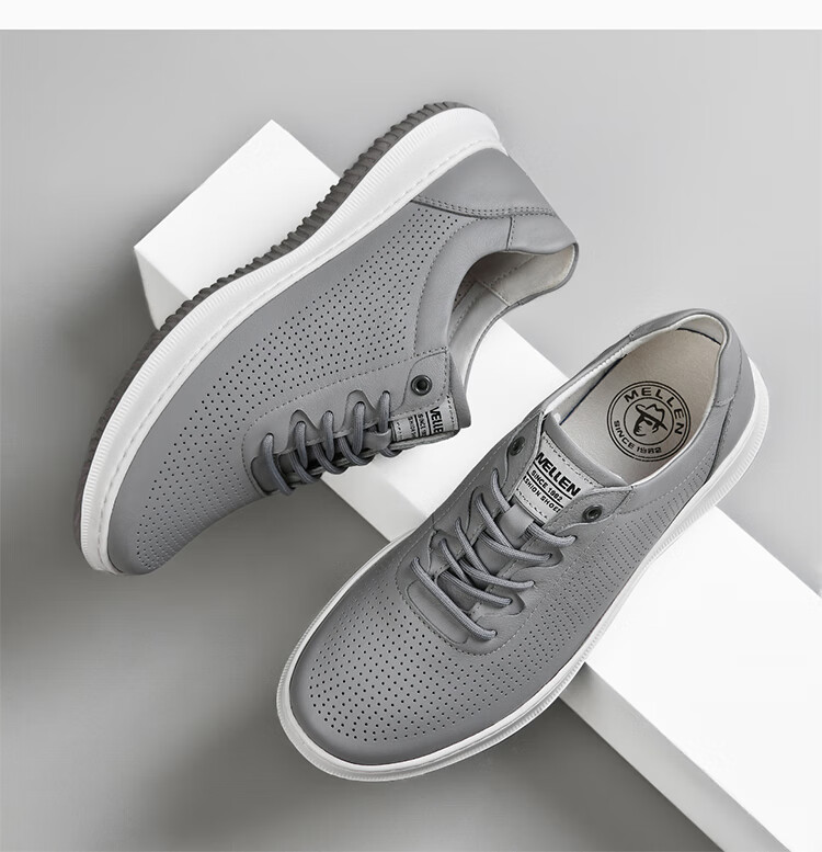 MELLEN White Sneakers Breathable Leather Shoes Thin Casual Skateboard Shoes Men's Sports Casual Shoes MYB87333 White 41 5