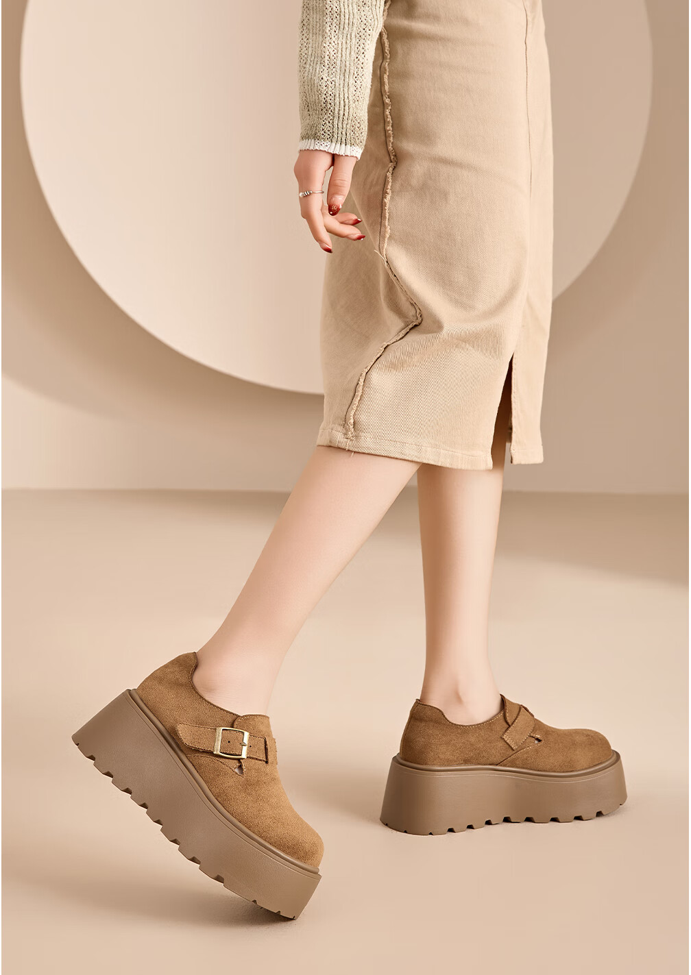 La Chapelle Women's Birkenstock Style New Retro Platform Sneakers Casual Ugly Cute Shoes for Petite Women 167 Khaki Size 35 5