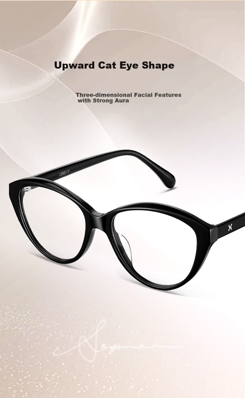 LOHO [Professional Eyeglass Fitting] Black Frame Glasses for Women, Myopia, Astigmatism, Prescription Lenses, Zeiss Lenses, Cat-Eye Anti-Blue Light Frames 2