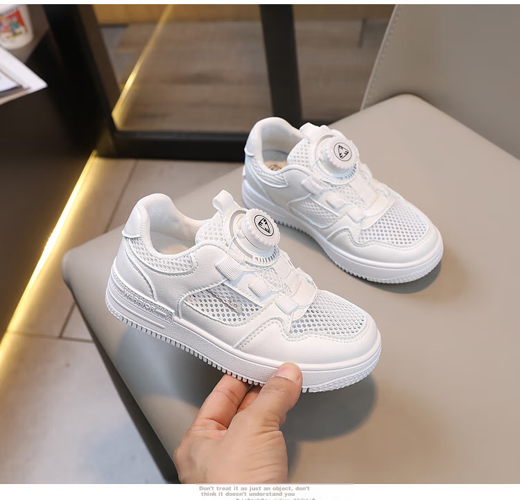 Warrior Children's Shoes, Mesh Upper White Sneakers, Sandals, Button Sports Shoes, Casual Shoes, Skateboard Shoes, WZ(CL)-0347, White, Size 35 5