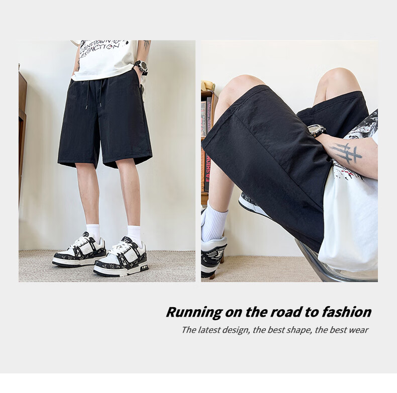 SWAMP AREA Ice Silk Shorts for Men, Summer Quick-Dry Breathable Versatile Casual Sports Knee-Length Pants D1102 Black 3XL 4