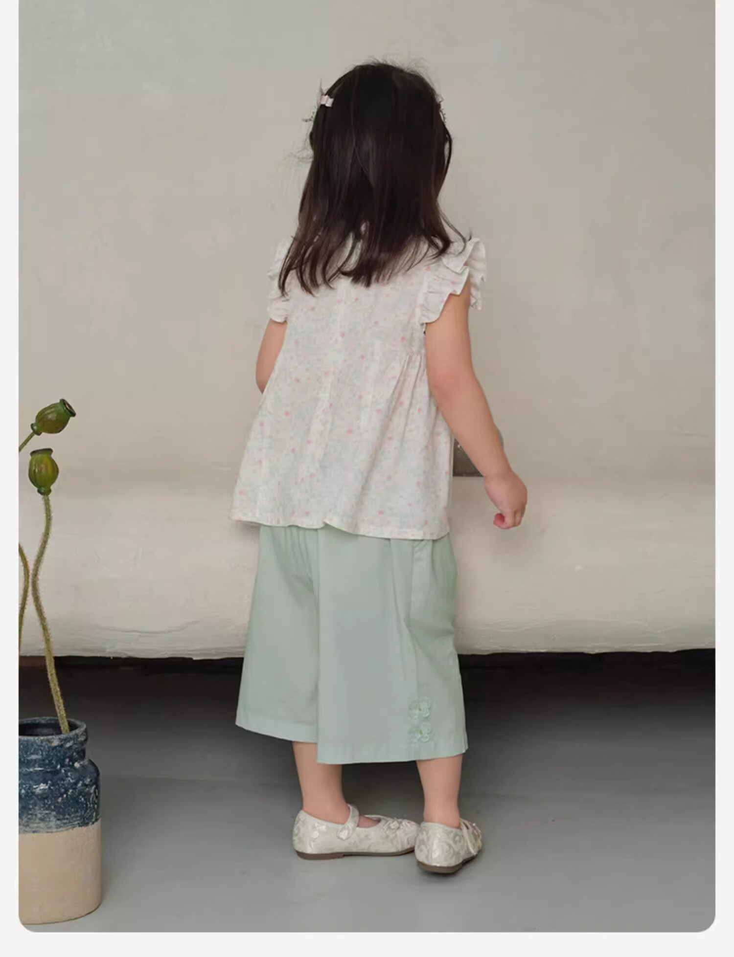 DAVE & BELLA Girls' Cooling Capri Pants Set, Summer Outfit for Older Children, Antibacterial Chinese Style Two-Piece Set 14