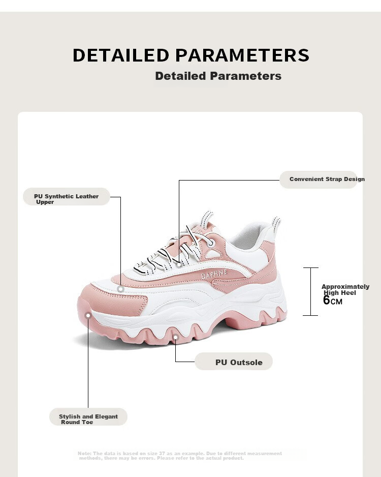 DAPHNE Chunky Dad Sneakers for Women, Spring And Autumn Casual Versatile Height-Increasing Ins Panda Sports Shoes, White And Black, Size 36 4