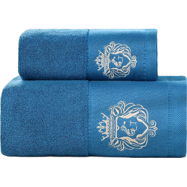 Grace Hotel Bath Towel Set for Home Use: 1 Pure Cotton Bath Towel + 1 Towel Combination Pack, Soft Absorbent All-Cotton Embroidered Wrap Towel, Navy Blue