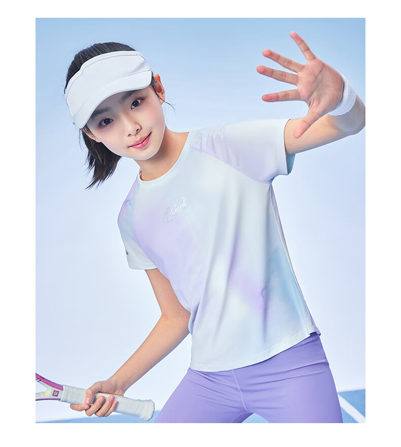ERKE Girls' Summer Short-Sleeve Casual Sports Round Neck T-Shirt, Dream Purple, Size 150 13