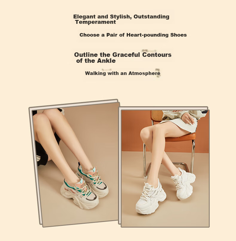DAPHNE Chunky Sneakers for Women with Thick Soles And Hidden Heel Lift, Breathable, Slimming for Petite Figures, Versatile Casual Shoes for Travel And Everyday Wear, White And Gold Color, Size 35 2