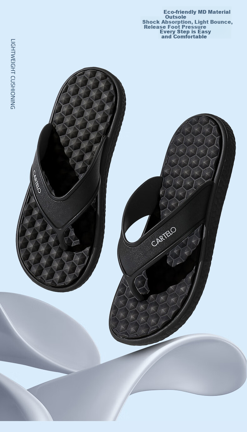 CARTELO Men's Flip-Flops, Summer Casual Sandals for Outdoor Wear, Beach Shoes, Style 1550, Green, Size 42 3