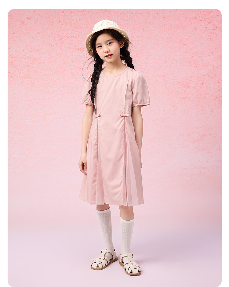 BALABALA Girls' Dress Children's Summer Dress for Older Kids with Bow Tie Sweet And Fashionable 8