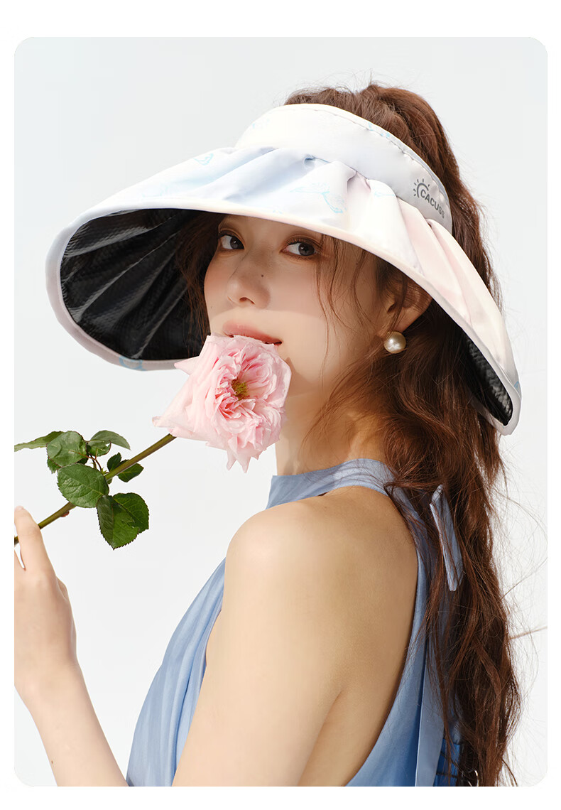 CACUSS Large Brim Shell Open-Top Hat for Women Summer Outdoor Face-Slimming Sun Hat Vacation Style Beige 9