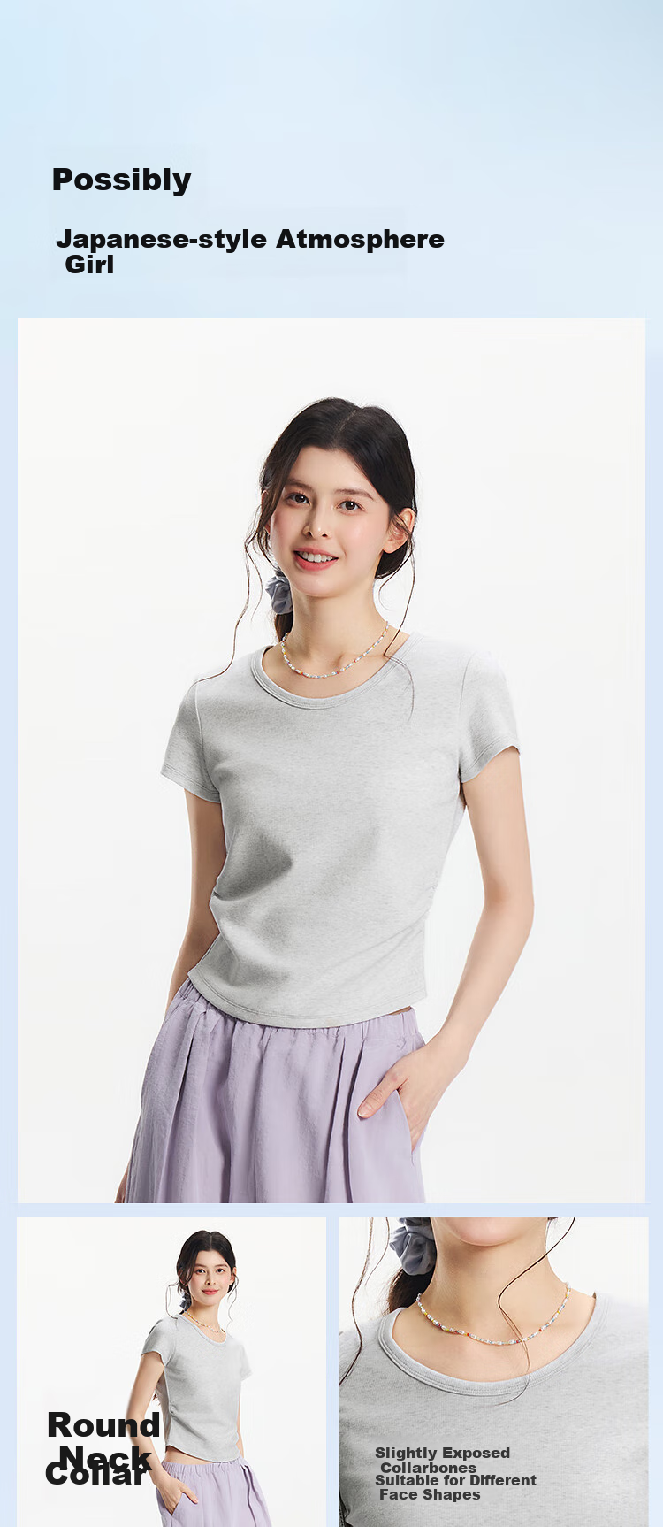 Semir Women's Short Sleeve T-Shirt, Fitted Round Neck, Inner Wear, Summer Cool Waist-Cinching V-Neck Top, Hot Girl Style, 109326100003 4