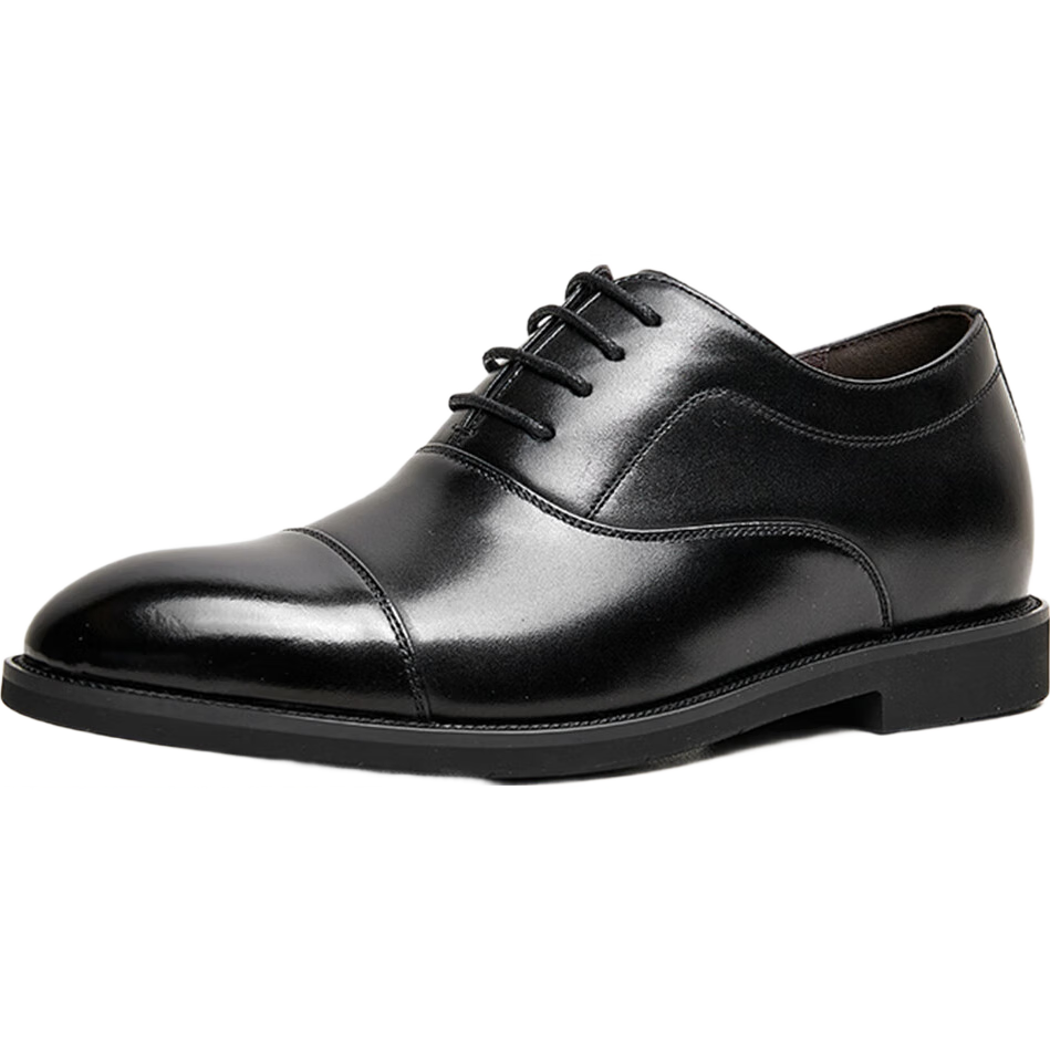 HLA Men's Leather Shoes, Business Oxford Formal Comfortable Versatile Leather Shoes HAAPXM1EBA064, Black Height-Increasing Style Size 42