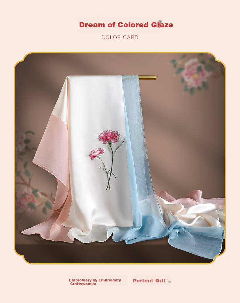 Hangsifu Handmade Suzhou Embroidery Silk Scarf Shawl Wrap, Autumn And Winter Neck Protection Warm Scarf, Birthday Gift for Mom, Gift Box 24