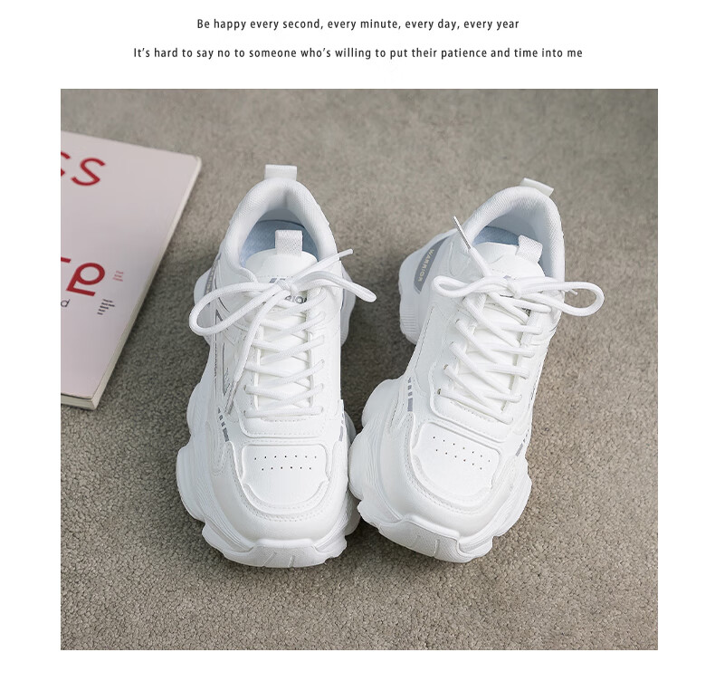 Warrior Women's Dad Sneakers 2026 Spring New Leather White Thick Sole Height Increasing Casual Sports Shoes 6