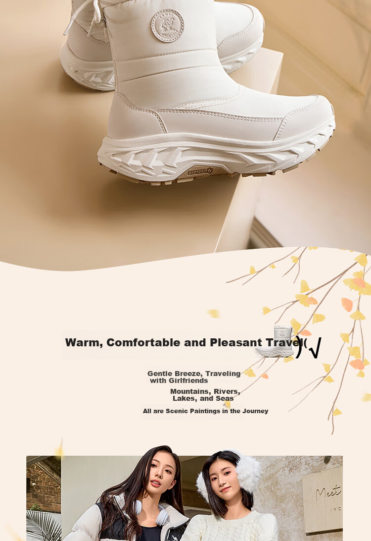 CAMEL Winter Snow Boots for Women, Thick-Soled Fleece-Lined Warm Cotton Shoes, Water-Repellent Short Boots F24C026613 5
