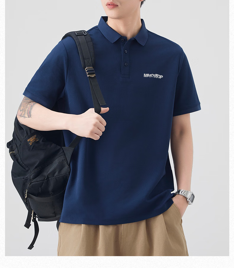 MMOPTOP Father's Day American Print Ice Silk Polo Shirt T-Shirt Men's Summer Business Casual Short Sleeve MP15 Black M 9