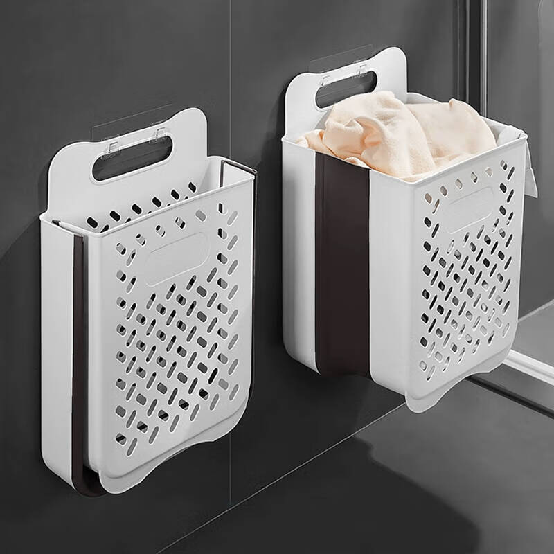 KATEI STORY Foldable Wall-Mounted Laundry Hamper, TPE White Large Capacity Bathroom Laundry Basket