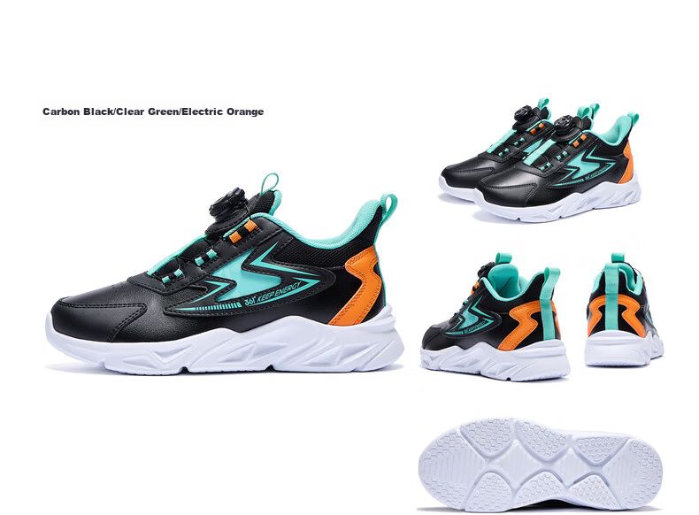 361° Children's Running Shoes, Fall/winter, Boys And Girls 3-14 Years Old, Shock-Absorbing, Rotary Buckle, Leather Upper Sneakers, Black, Size 41 6