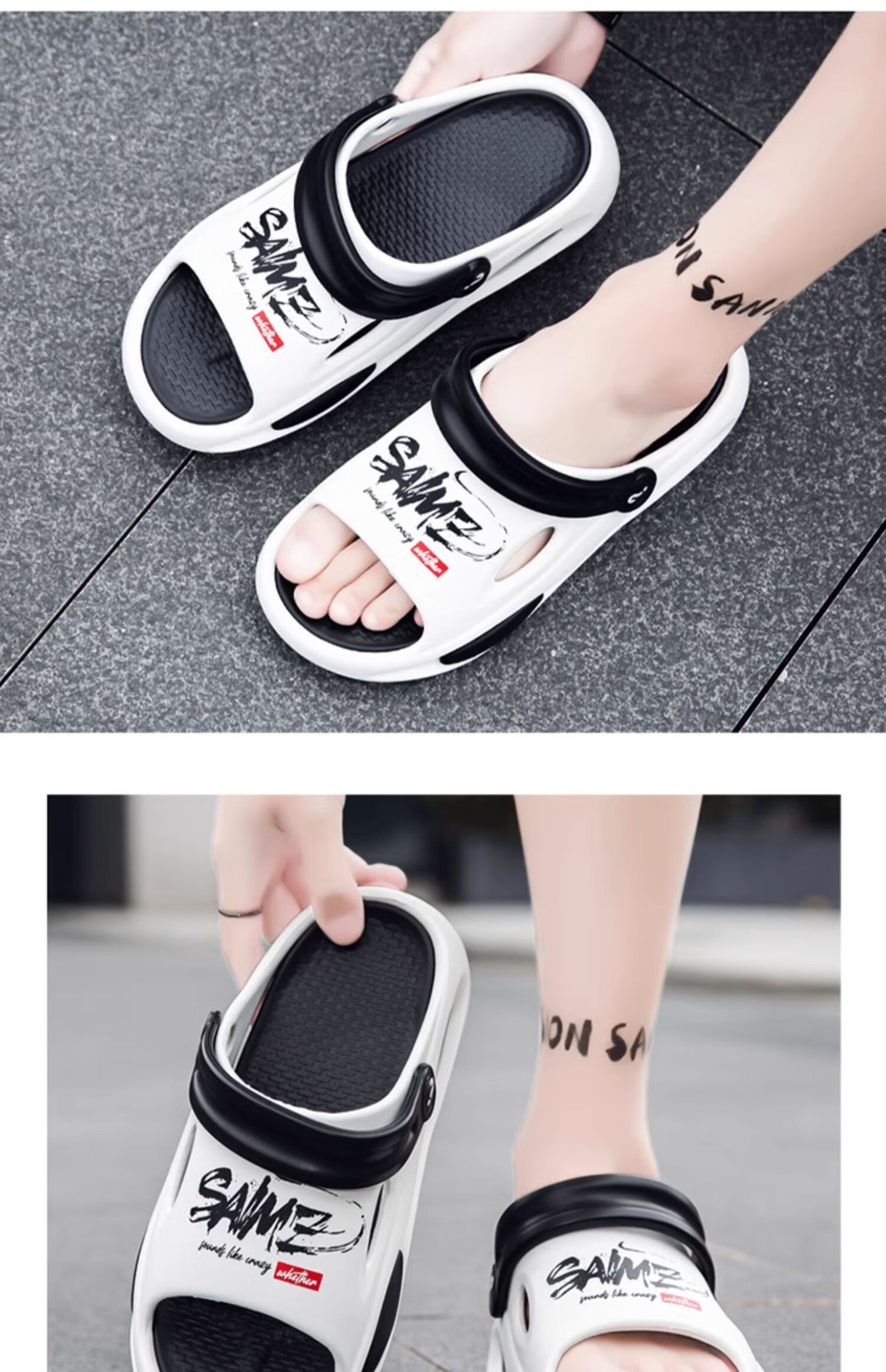 Yuzhaolin Men's Outdoor Sandals Hollow Shoes Trendy Letter Beach Slippers Driving Flip Flops YL515 White 42-43 2